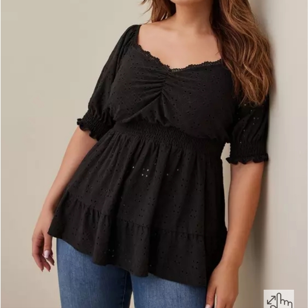 torrid Black Eyelet Peplum Tunic Top